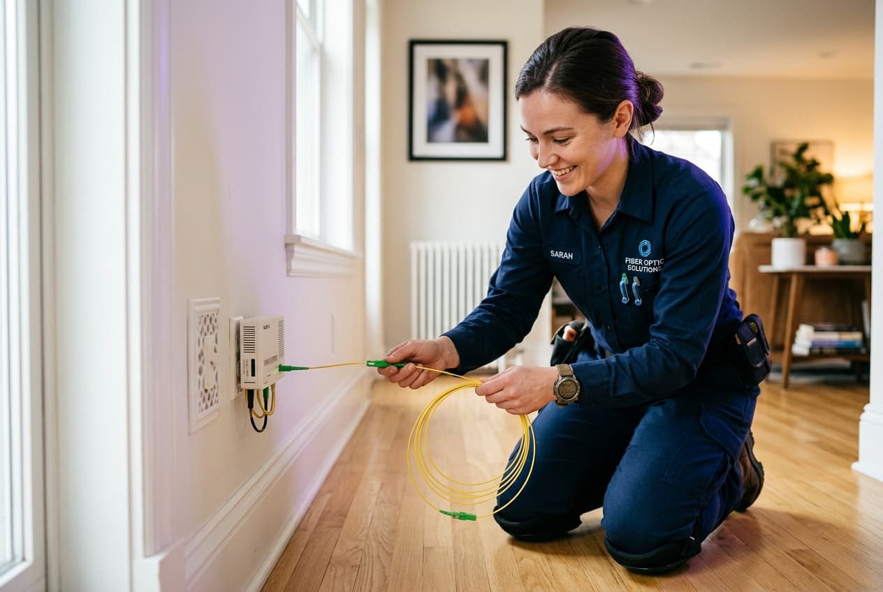 Fiber internet technician installing a home fiber connection